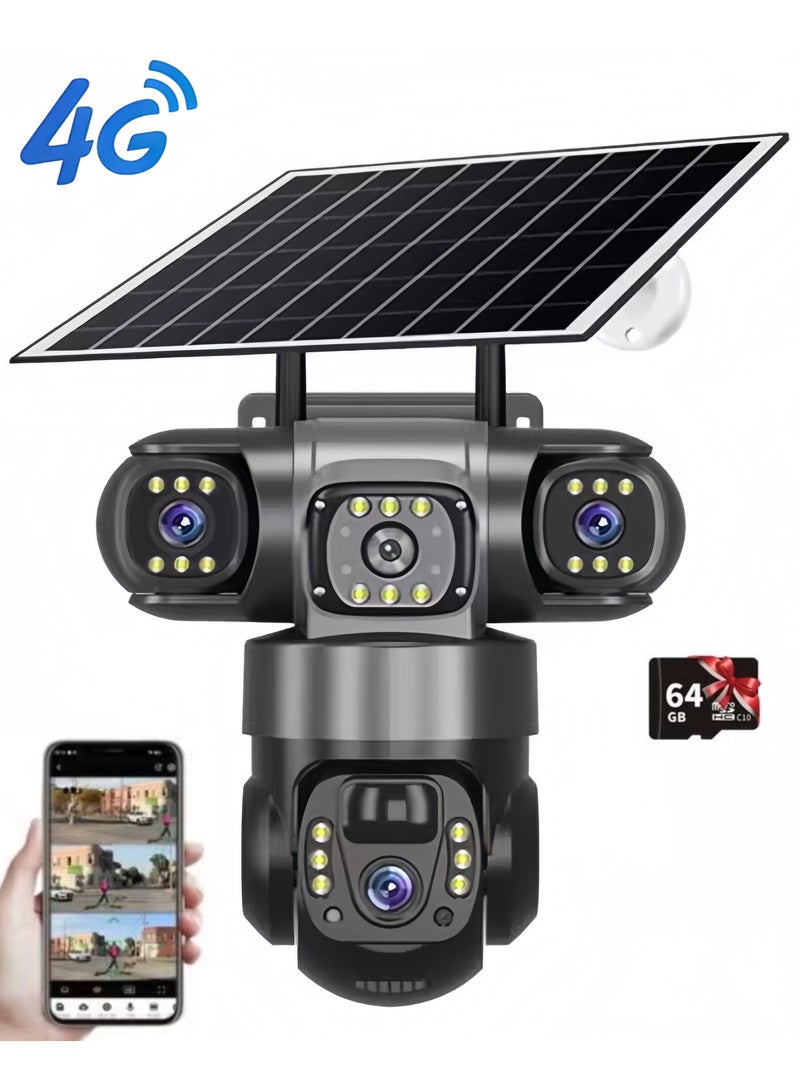 بلينك كاميرا مراقبة خارجية شمسية 4G ثلاثية العدسات بثلاث شاشات، CCTV ذكية تعمل بالبطارية، مع بطاقة ذاكرة 64GB - Image 1